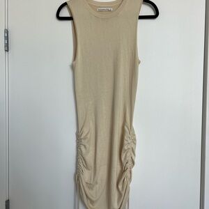 Abercrombie & Fitch Tan Ruched Ribbed Midi Dress